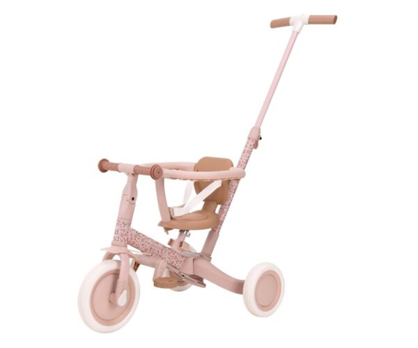Triciclo con Barra 4 en 1 Rosa Flores Little Dutch