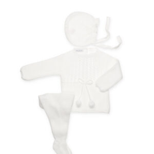 CONJUNTO 3.P TRENZAS PASACINTAS blanco Juliana vistiendo bebes