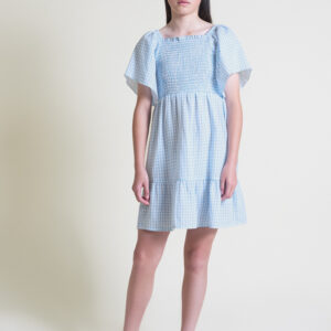 Vestido fruncido Vichy celeste Street Monkey