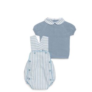 Peto tela rayada con jersey de punto cielo Juliana vistiendo bebes