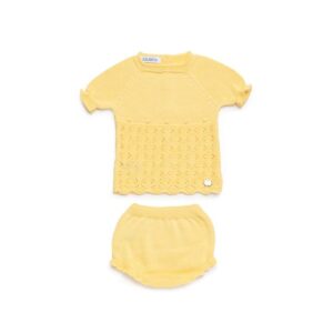 Conjunto braga punto calados bodoques amarillo Juliana Vistiendo bebes