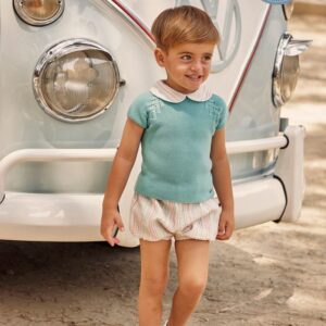 Conjunto pantalón tela rayas finas verde lago Juliana vistiendo bebes