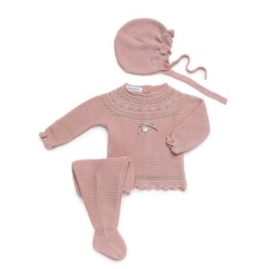 Conjunto 3 piezas canesú motas maquillaje-beig Juliana vistiendo bebes