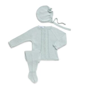 Conjunto 3 piezas tachón aranes calados verde mar Juliana Vistiendo bebes