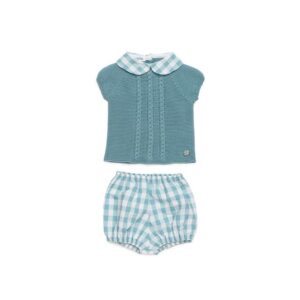 Conjunto pantalón tela cuadros azul nube Juliana Vistiendo bebes