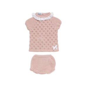 Conjunto braga punto Lin rombos Rosa palo Juliana Vistiendo bebes