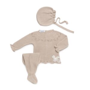 Conjunto 3 piezas canesú calado bodoques crema Juliana Vistiendo bebes