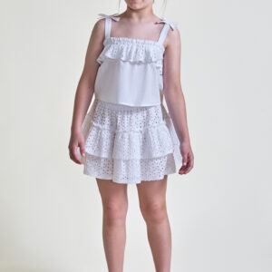 Conjunto top+falda batista perforada blanco