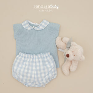 Traje Niño 2 Piezas Celeste Empolvado Vichy Pangasa Baby