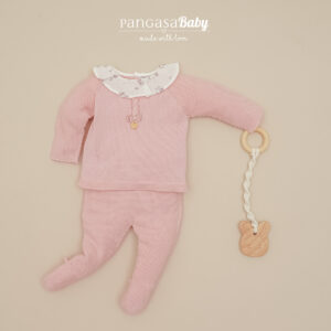 Primera puesta conejos cuello volante Rosa empolvado Pangasa baby