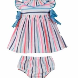Vestido braguita bebe rayado lazos azules Miranda