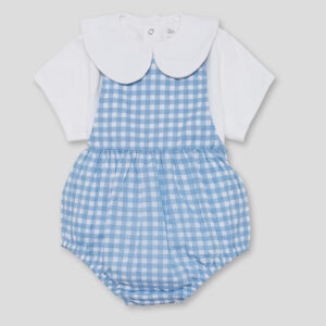 Conjunto Ranita Vichy Azul medio + camiseta cuello bebe Street Monkey