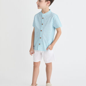 Conjunto Camisa Vichy Turquesa + bermuda blanca Street Monkey