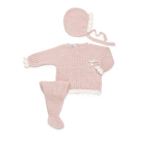 CONJUNTO 3.P EMPIECE RECOGIDAS ROSA PALO/CRUDO JULIANA VISTIENDO BEBES