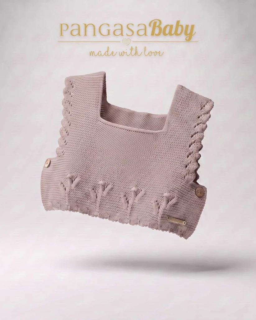 CHALECO PUNTO sin lazos, con botones rosa vintage Pangasa baby