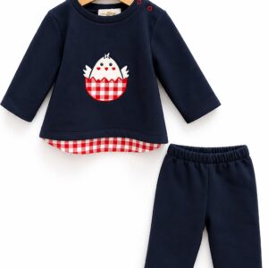 Conjunto guardería pollo vichy blanco Pequeños Piratas